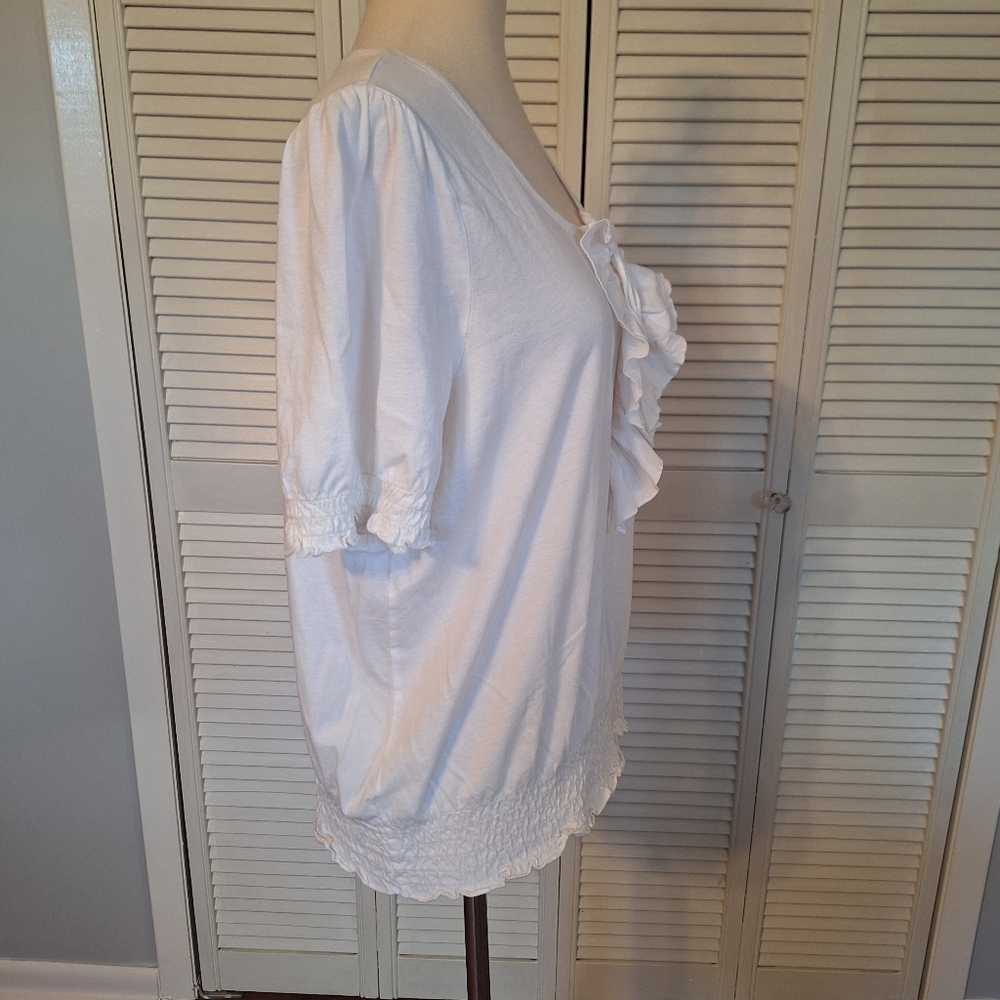 Ralph Lauren White Ruffle Peasant Top Blouse LG *D3 - Picture 3 of 5